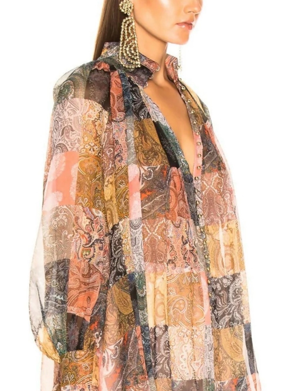 Zimmermann Ninety Six Smock Top Blouse with Patchwork Paisley Print